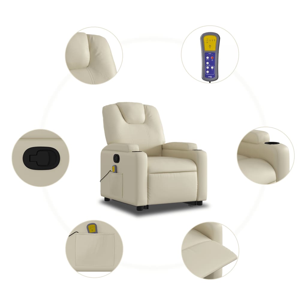 vidaXL Sillón reclinable de masaje de pie cuero artificial color crema