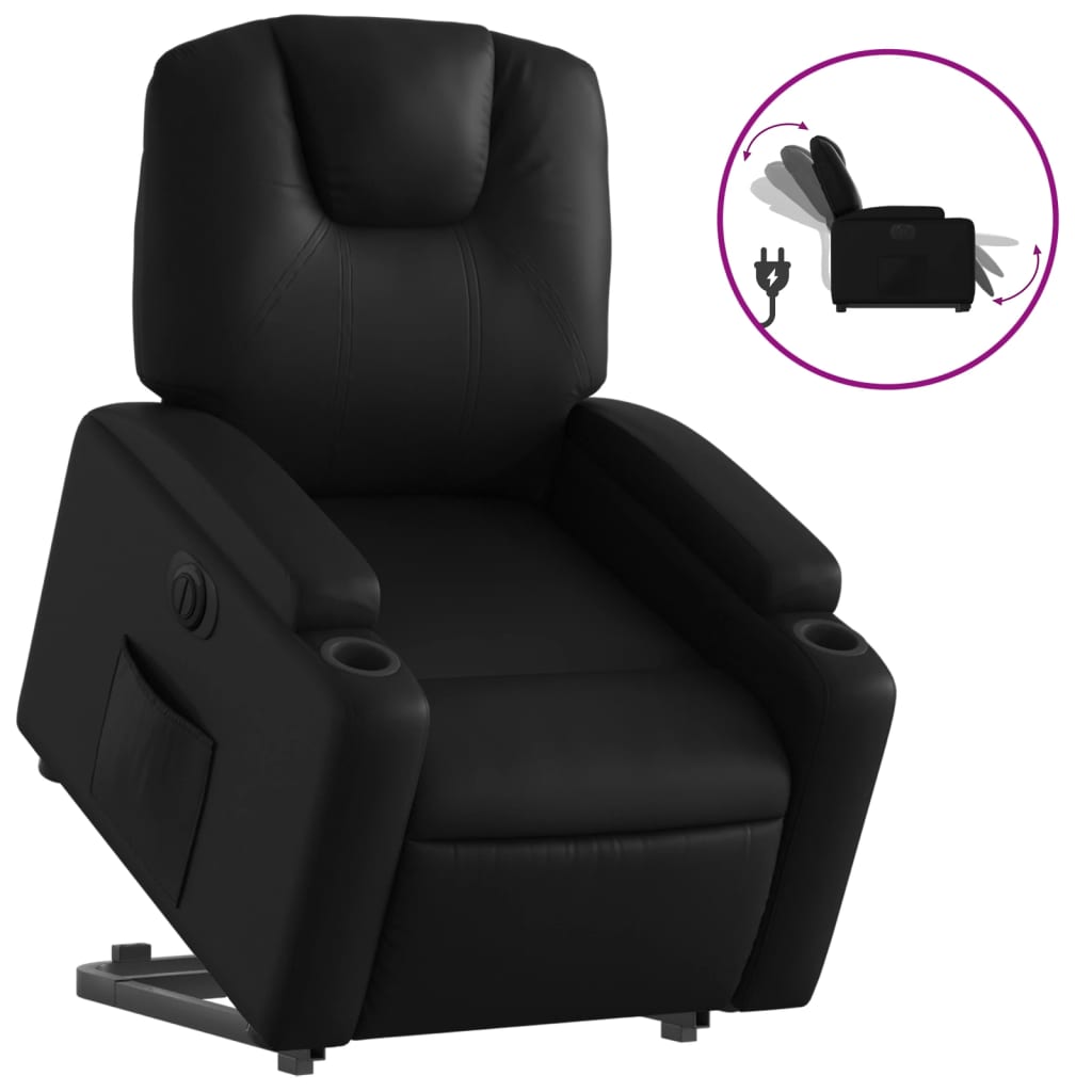 vidaXL Sillón reclinable y elevable eléctrico cuero sintético negro