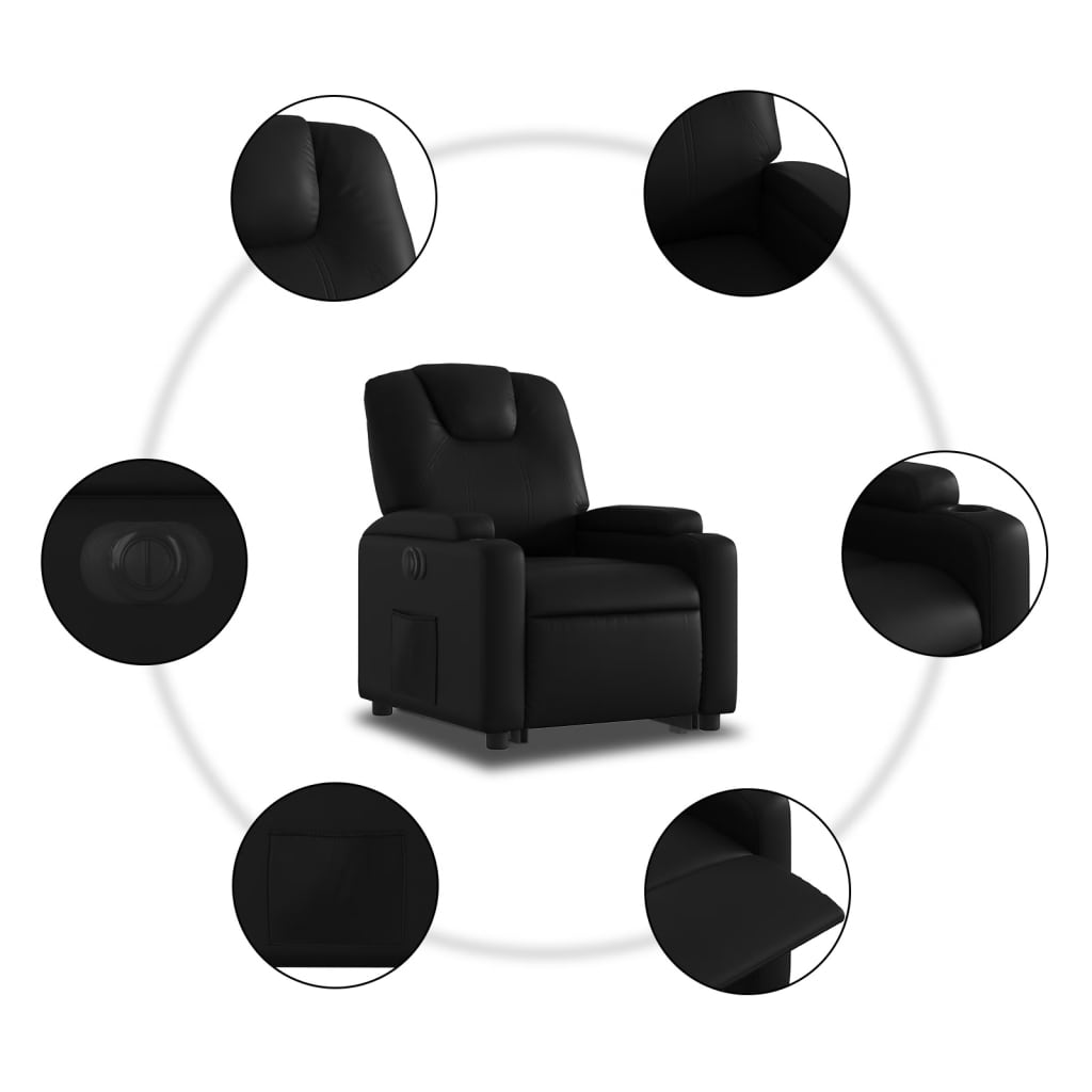 vidaXL Sillón reclinable y elevable eléctrico cuero sintético negro