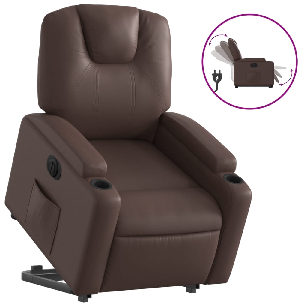 vidaXL Sillón reclinable elevable eléctrico de cuero sintético marrón