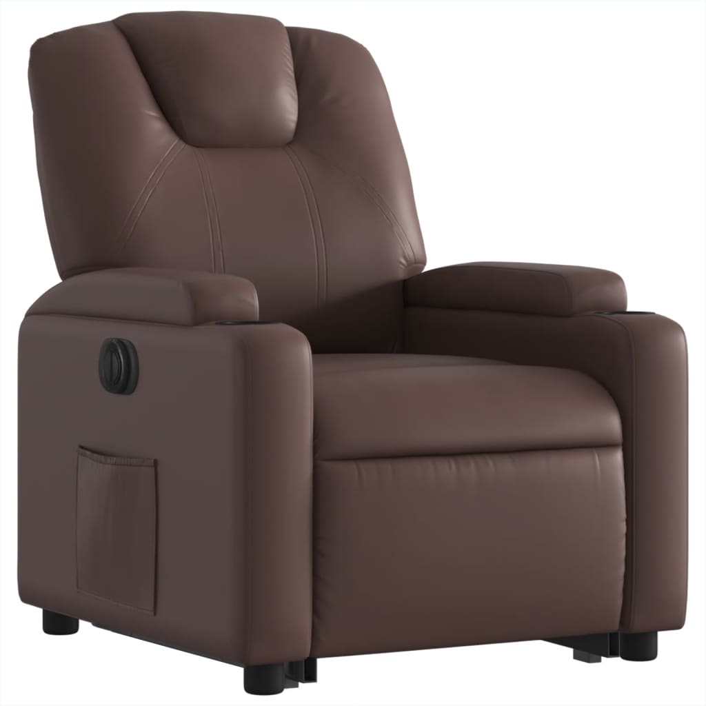 vidaXL Sillón reclinable elevable eléctrico de cuero sintético marrón