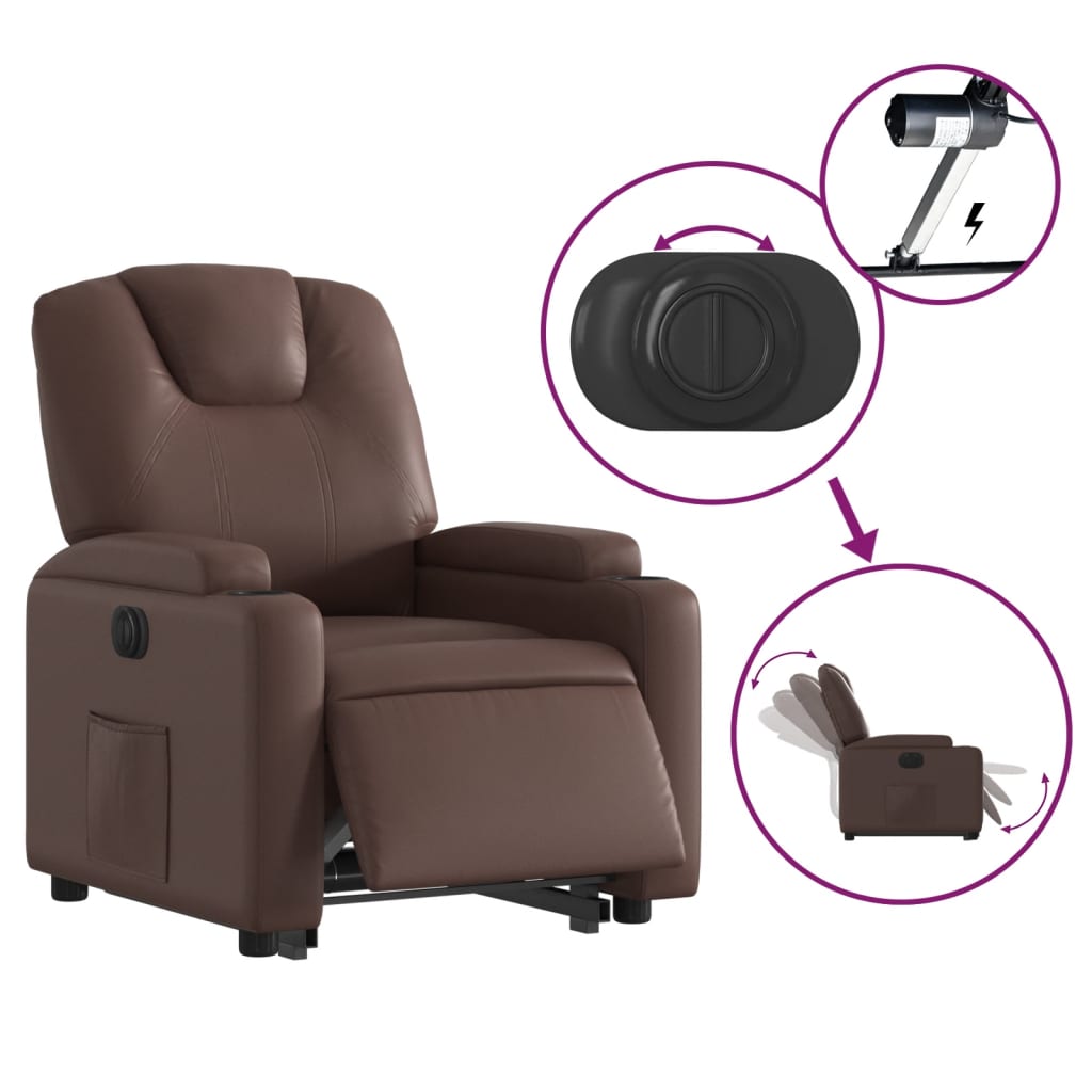 vidaXL Sillón reclinable elevable eléctrico de cuero sintético marrón