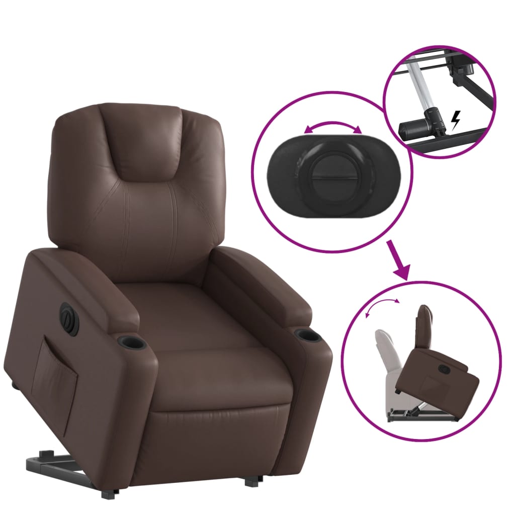 vidaXL Sillón reclinable elevable eléctrico de cuero sintético marrón