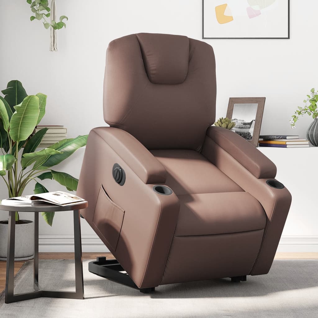 vidaXL Sillón reclinable elevable eléctrico de cuero sintético marrón