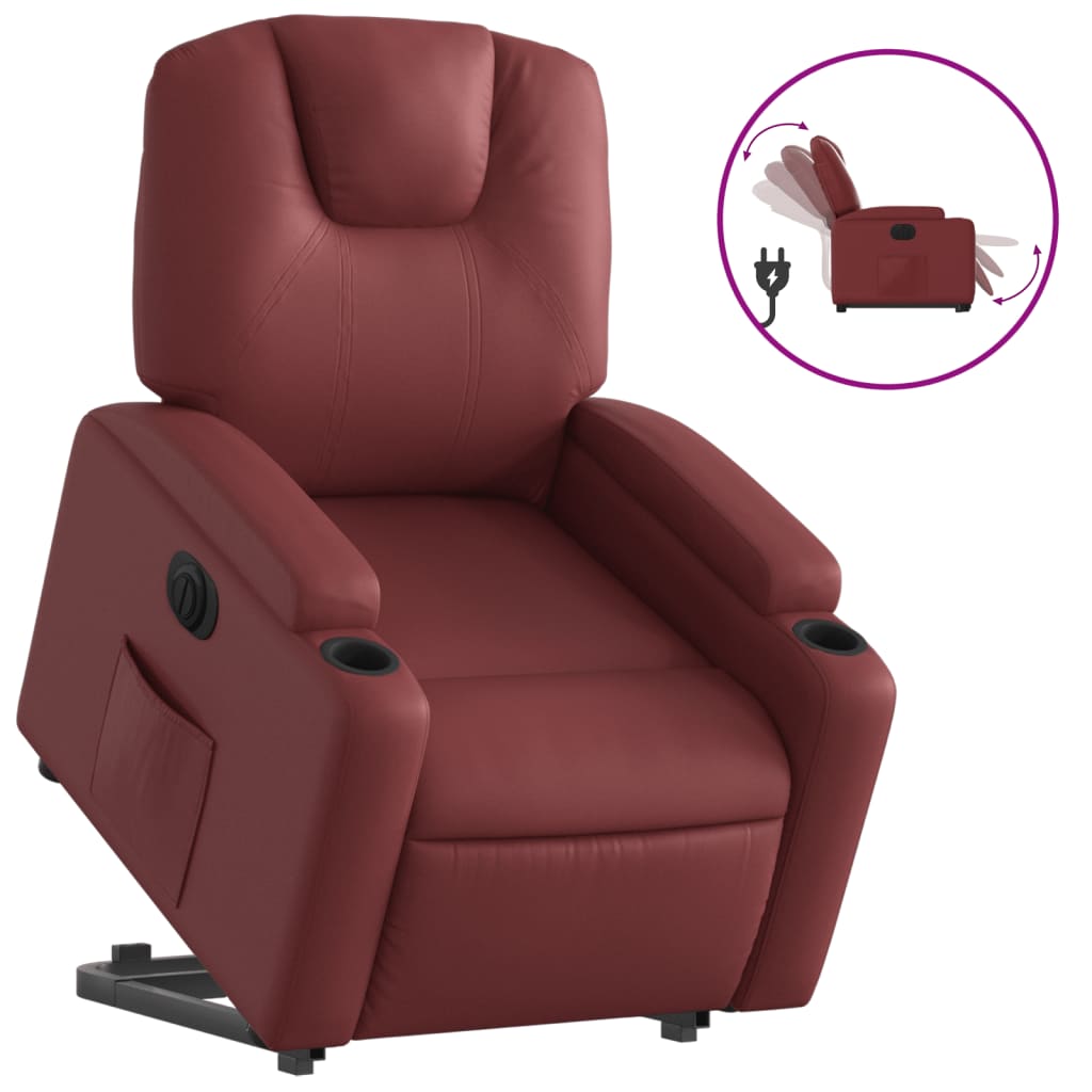 vidaXL Sillón elevable eléctrico cuero artificial rojo tinto