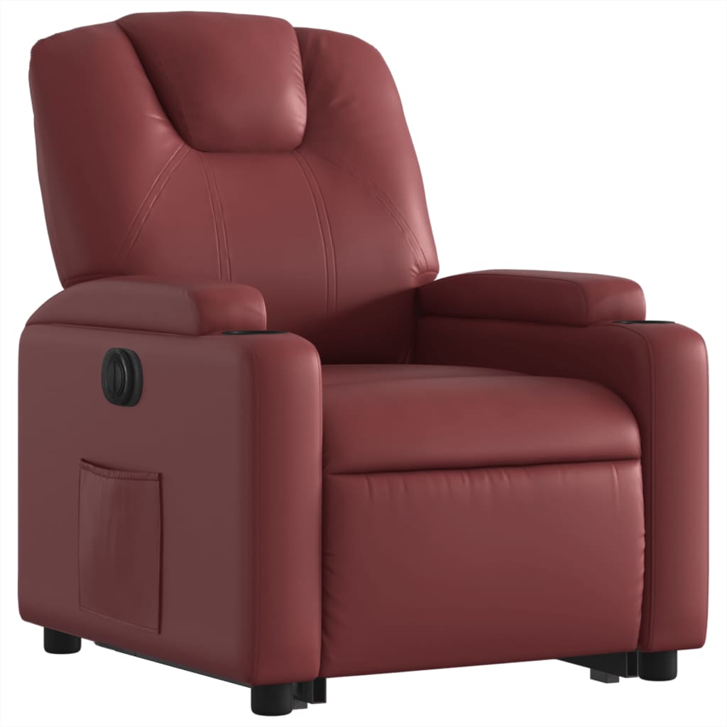 vidaXL Sillón elevable eléctrico cuero artificial rojo tinto