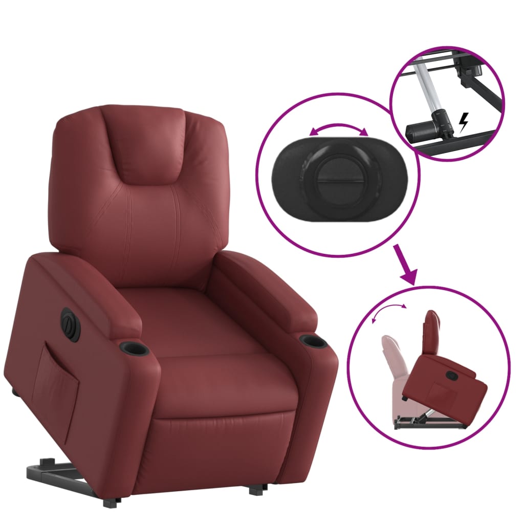 vidaXL Sillón elevable eléctrico cuero artificial rojo tinto