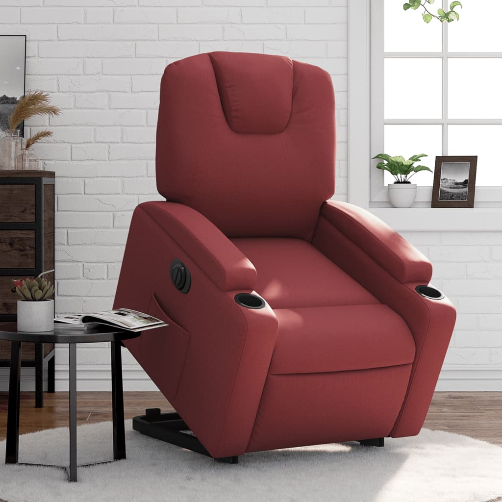 vidaXL Sillón elevable eléctrico cuero artificial rojo tinto