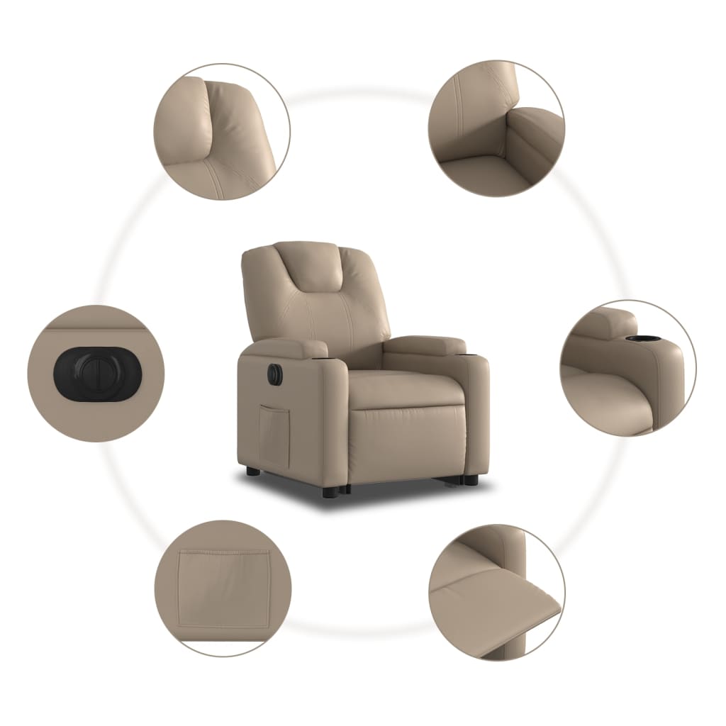 vidaXL Sillón elevable eléctrico cuero artificial capuchino