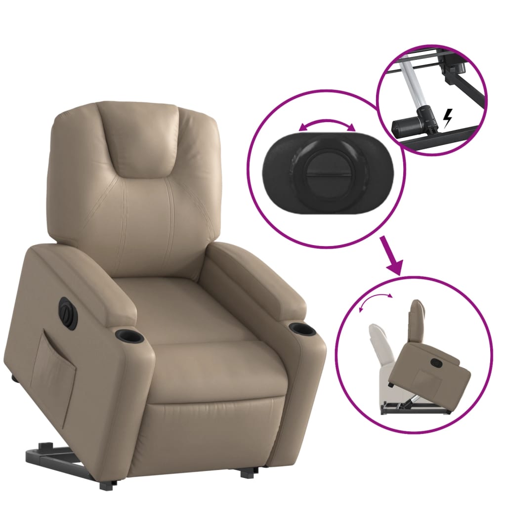 vidaXL Sillón elevable eléctrico cuero artificial capuchino