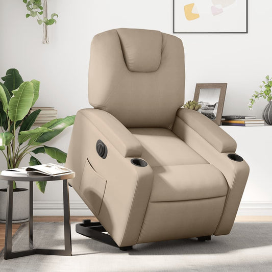 vidaXL Sillón elevable eléctrico cuero artificial capuchino