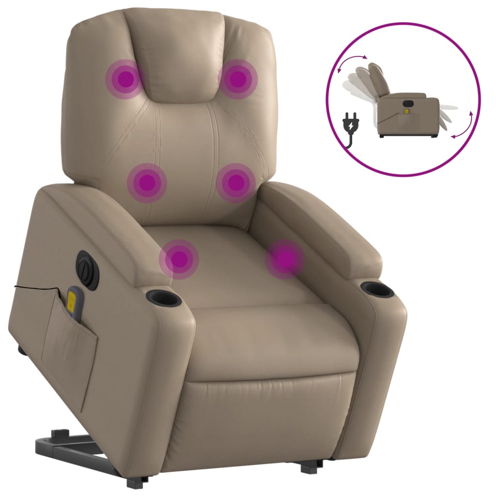 vidaXL Sillón reclinable de masaje eléctrico cuero sintético capuchino