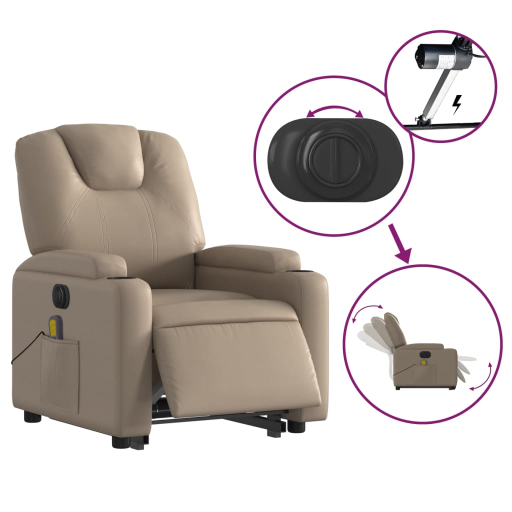 vidaXL Sillón reclinable de masaje eléctrico cuero sintético capuchino