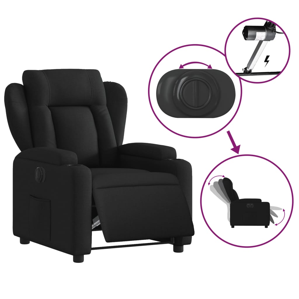 vidaXL Sillón reclinable eléctrico de tela negro