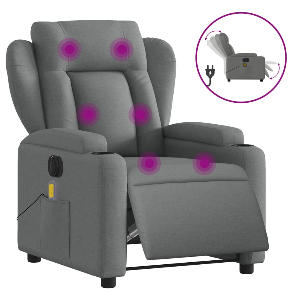 vidaXL Sillón reclinable de masaje eléctrico tela gris oscuro