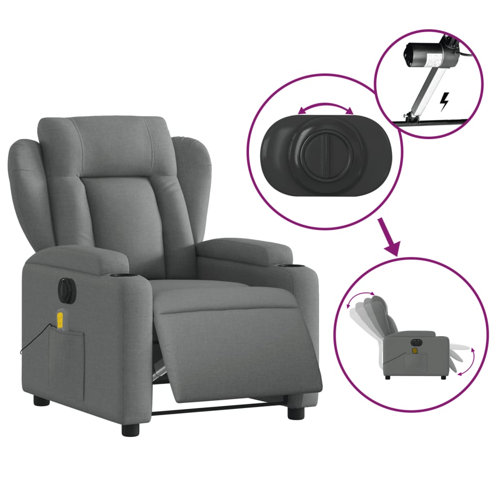 vidaXL Sillón reclinable de masaje eléctrico tela gris oscuro