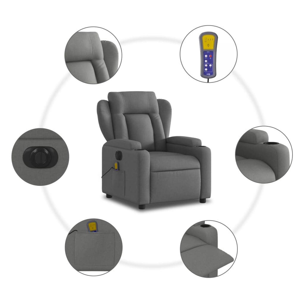 vidaXL Sillón reclinable de masaje eléctrico tela gris oscuro