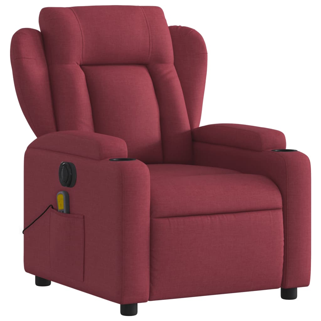 vidaXL Sillón de masaje reclinable eléctrico tela rojo tinto