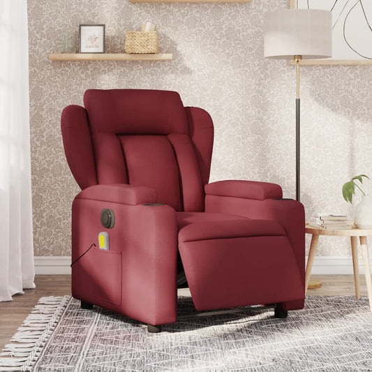 vidaXL Sillón de masaje reclinable eléctrico tela rojo tinto