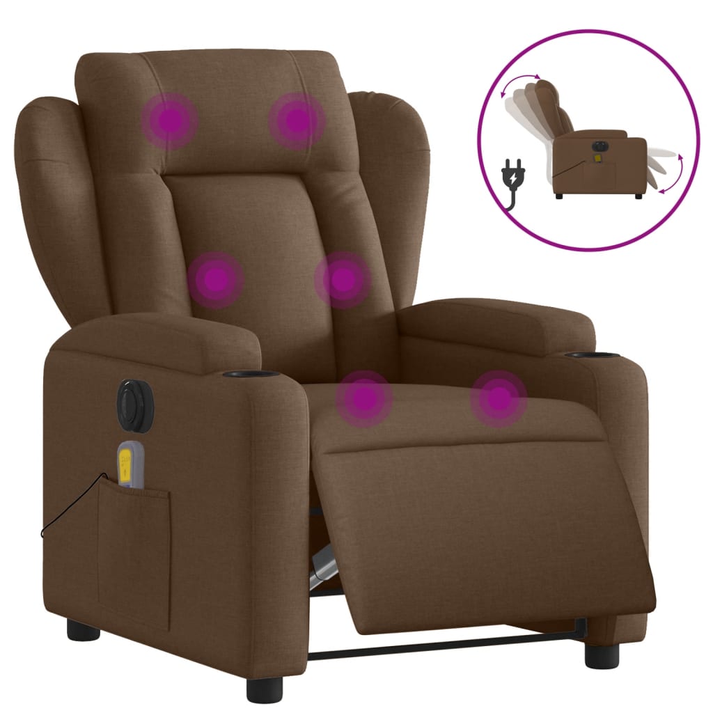 vidaXL Sillón reclinable de masaje eléctrico tela marrón