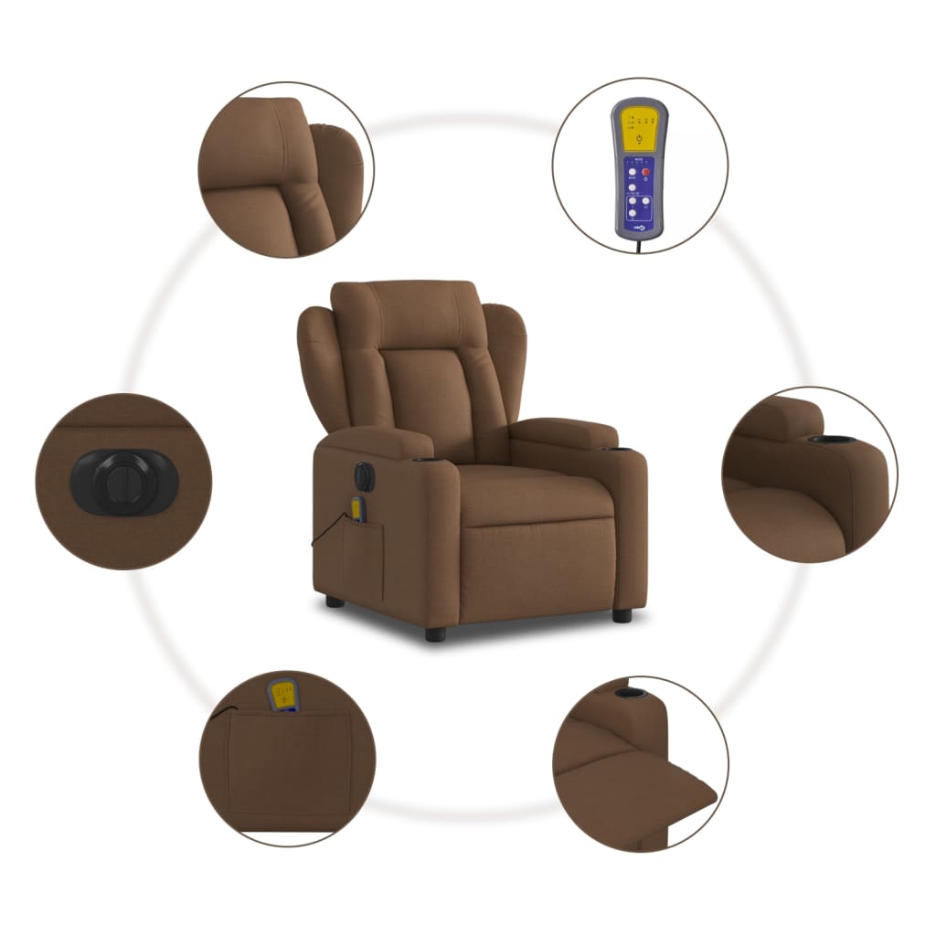 vidaXL Sillón reclinable de masaje eléctrico tela marrón