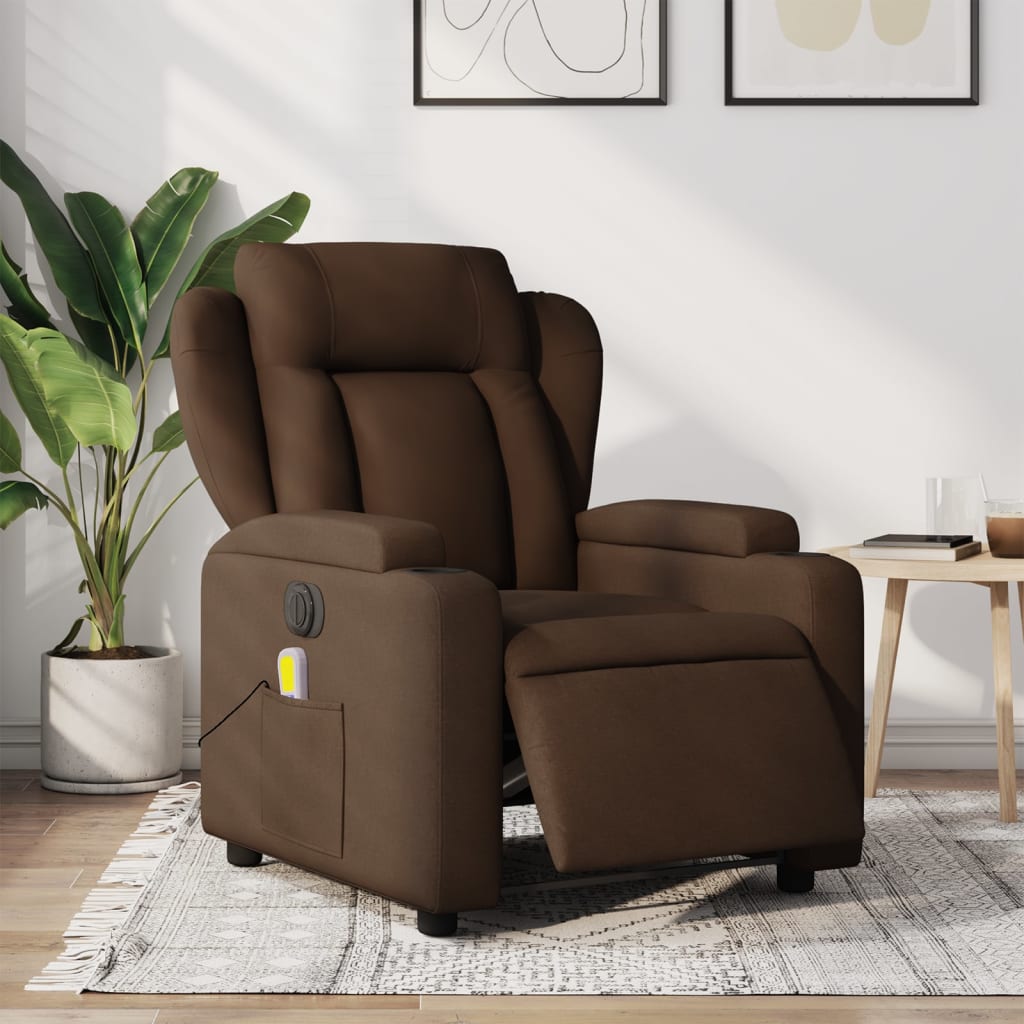 vidaXL Sillón reclinable de masaje eléctrico tela marrón