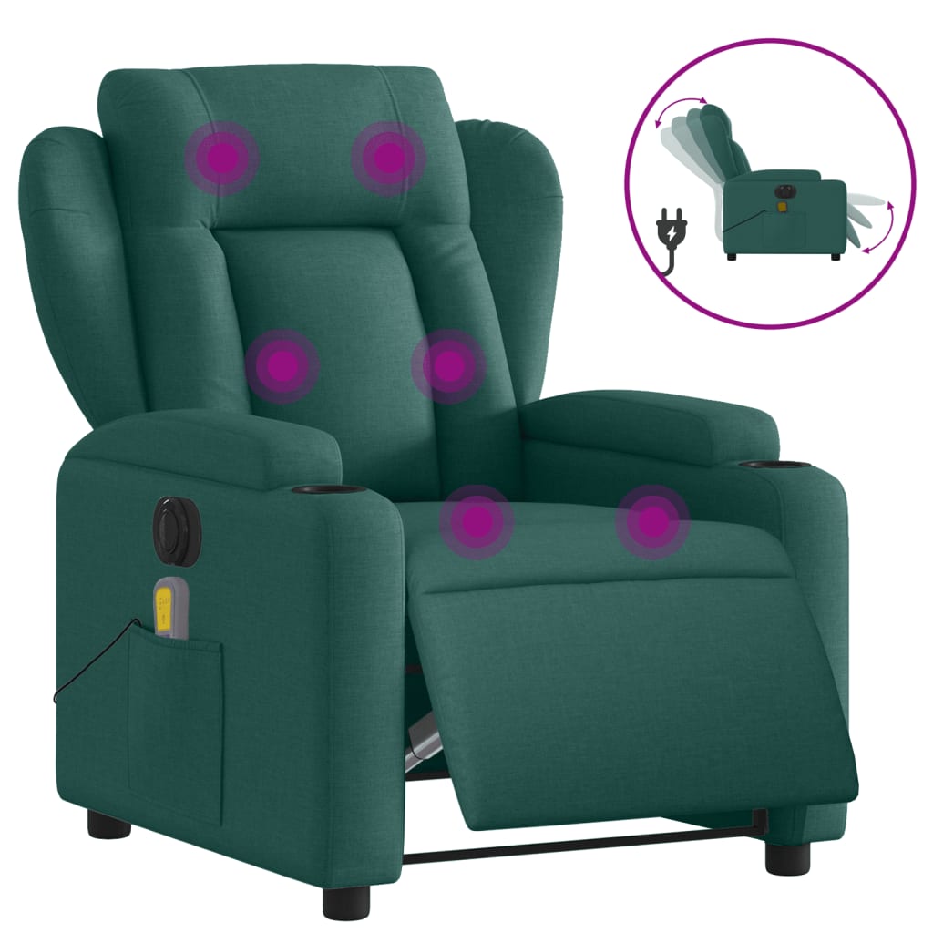 vidaXL Sillón reclinable de masaje eléctrico tela verde oscuro