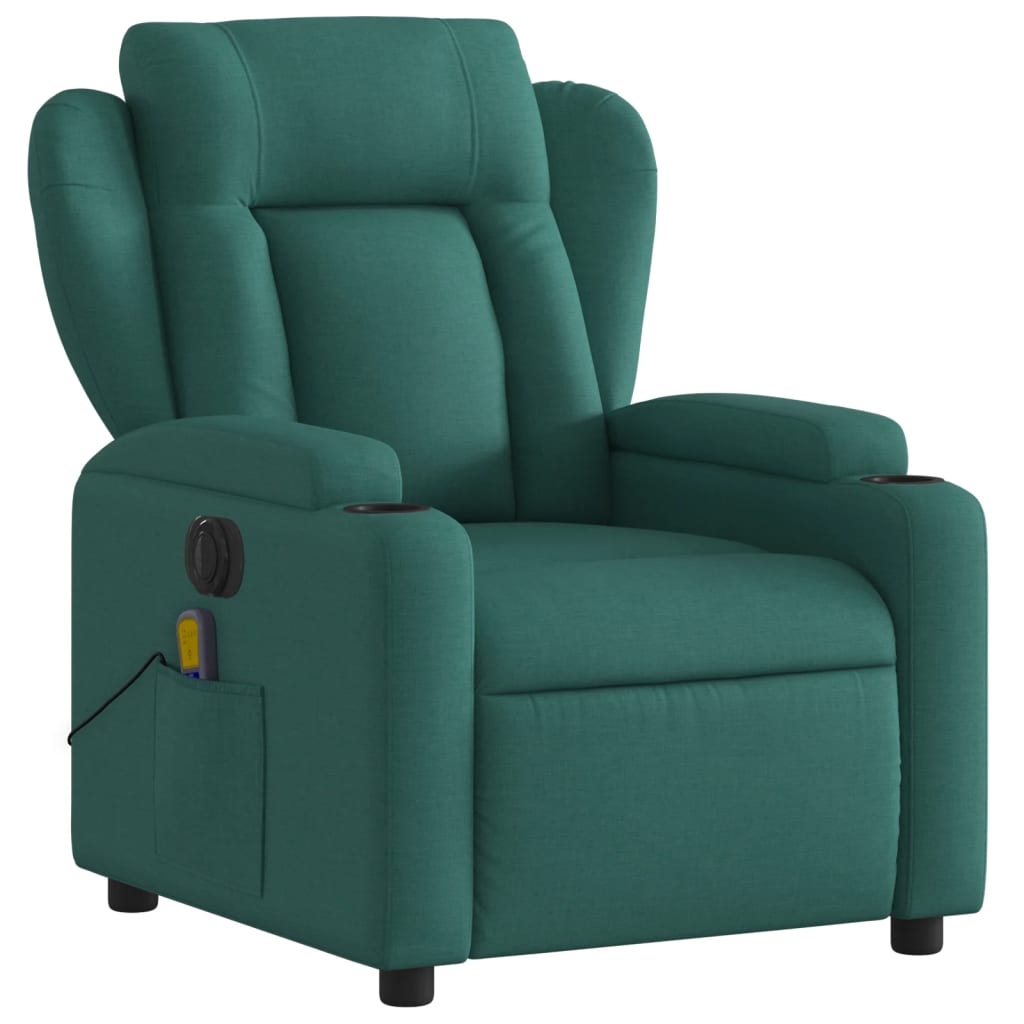 vidaXL Sillón reclinable de masaje eléctrico tela verde oscuro