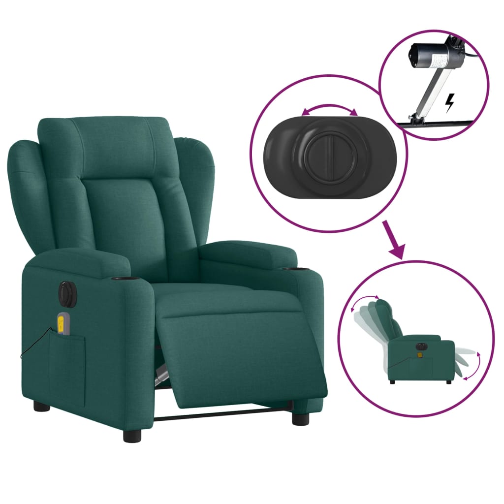 vidaXL Sillón reclinable de masaje eléctrico tela verde oscuro