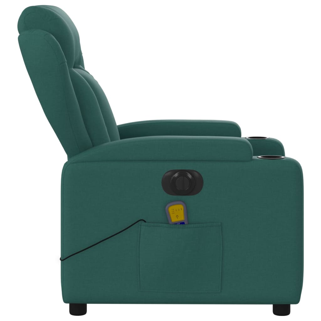 vidaXL Sillón reclinable de masaje eléctrico tela verde oscuro