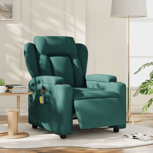 vidaXL Sillón reclinable de masaje eléctrico tela verde oscuro