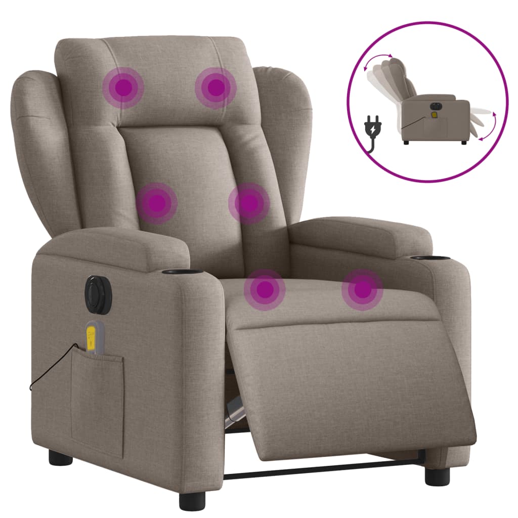 vidaXL Sillón reclinable de masaje eléctrico tela gris taupe