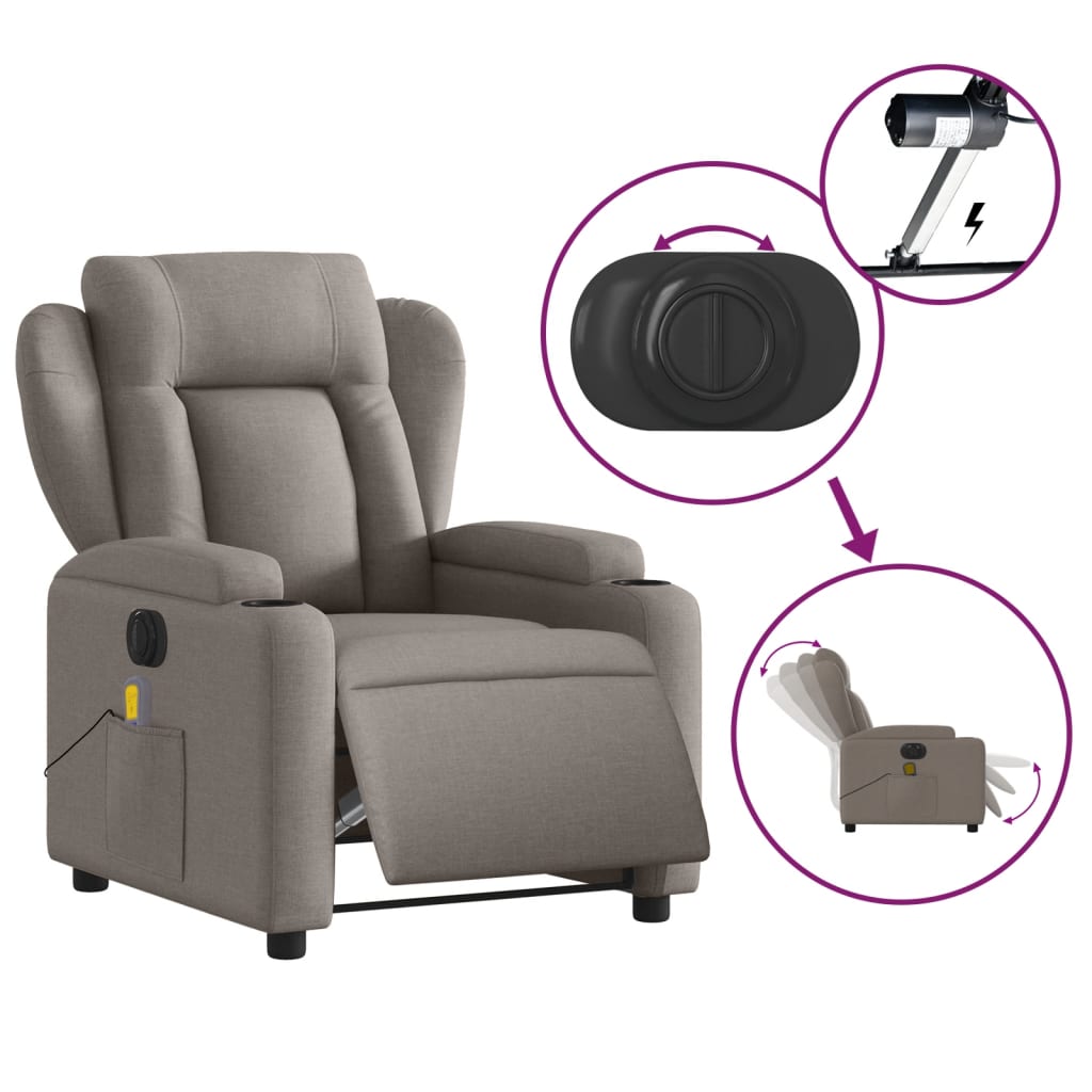 vidaXL Sillón reclinable de masaje eléctrico tela gris taupe