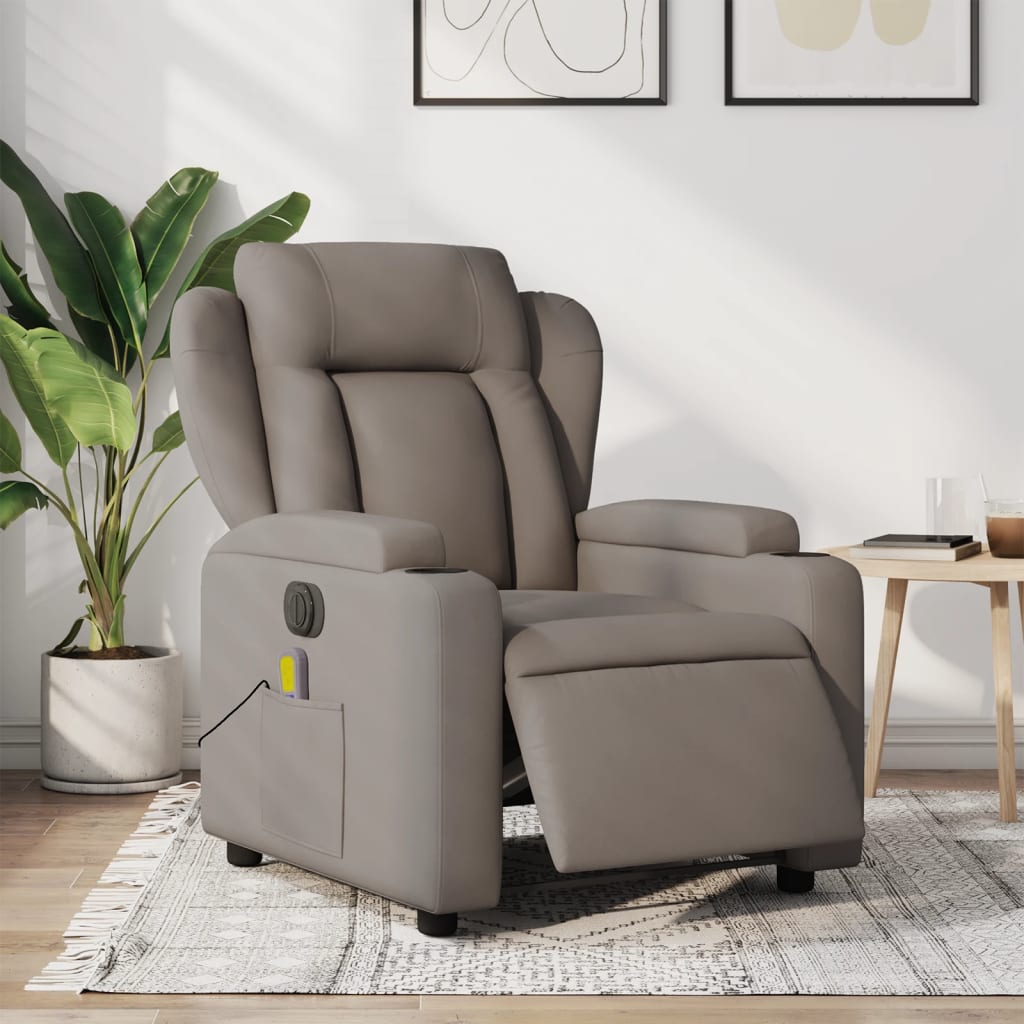 vidaXL Sillón reclinable de masaje eléctrico tela gris taupe