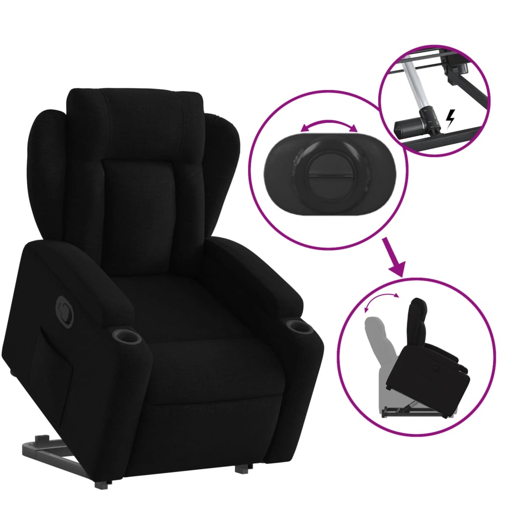 vidaXL Sillón reclinable elevable tela negro