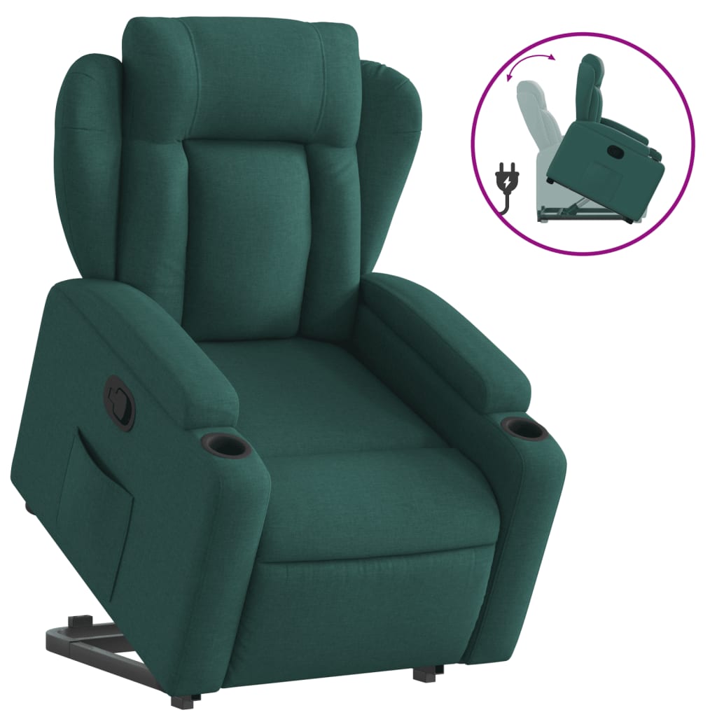 vidaXL Sillón reclinable elevable tela verde oscuro