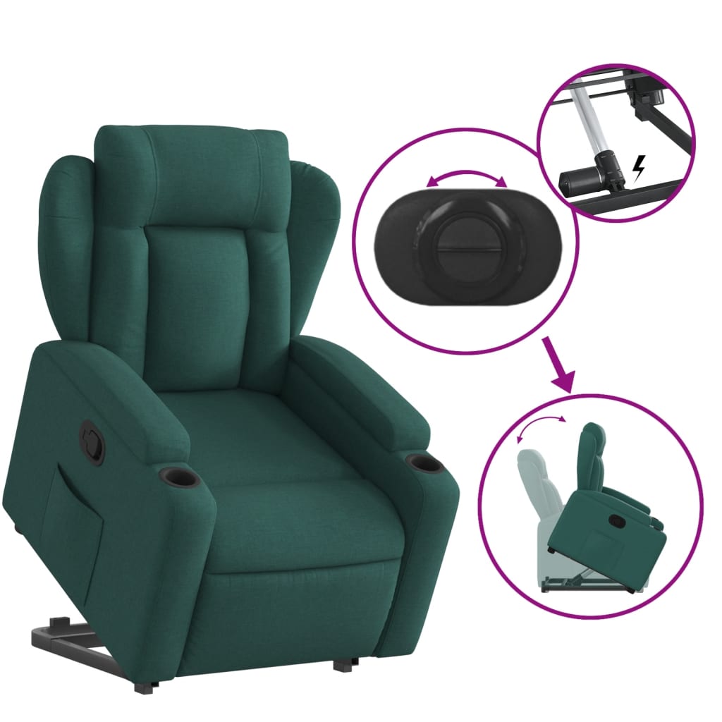 vidaXL Sillón reclinable elevable tela verde oscuro