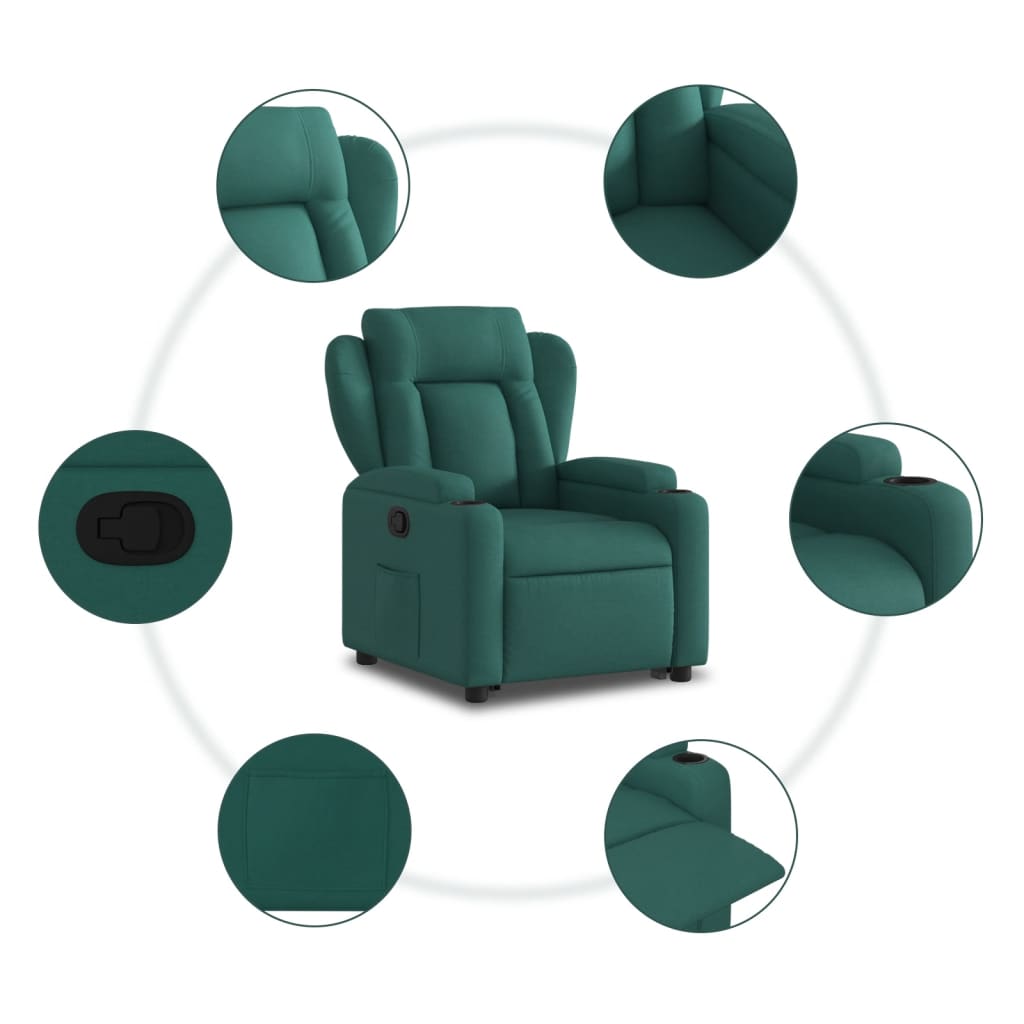 vidaXL Sillón reclinable elevable tela verde oscuro