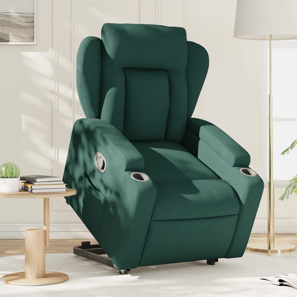 vidaXL Sillón reclinable elevable tela verde oscuro