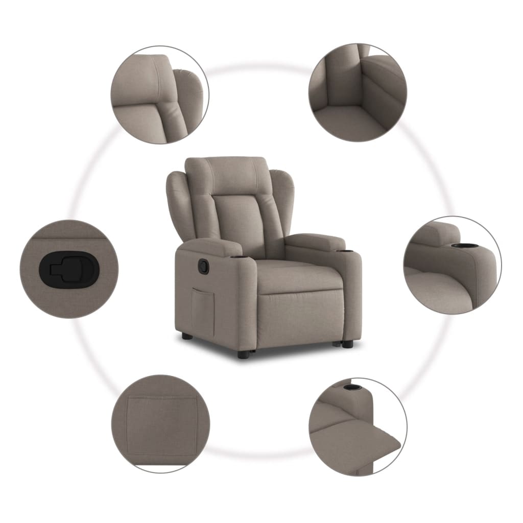 vidaXL Sillón reclinable elevable tela gris taupe