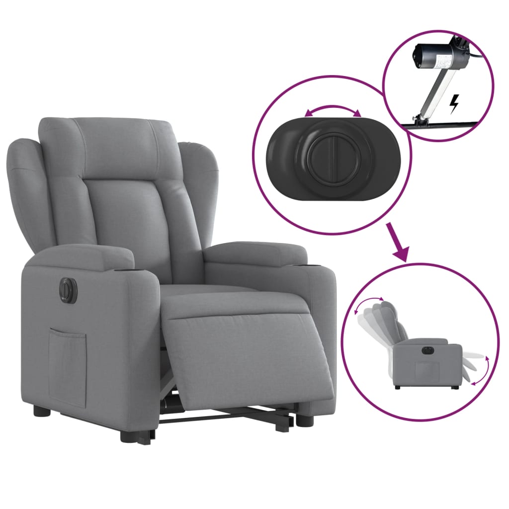 vidaXL Sillón eléctrico reclinable elevable de tela gris claro