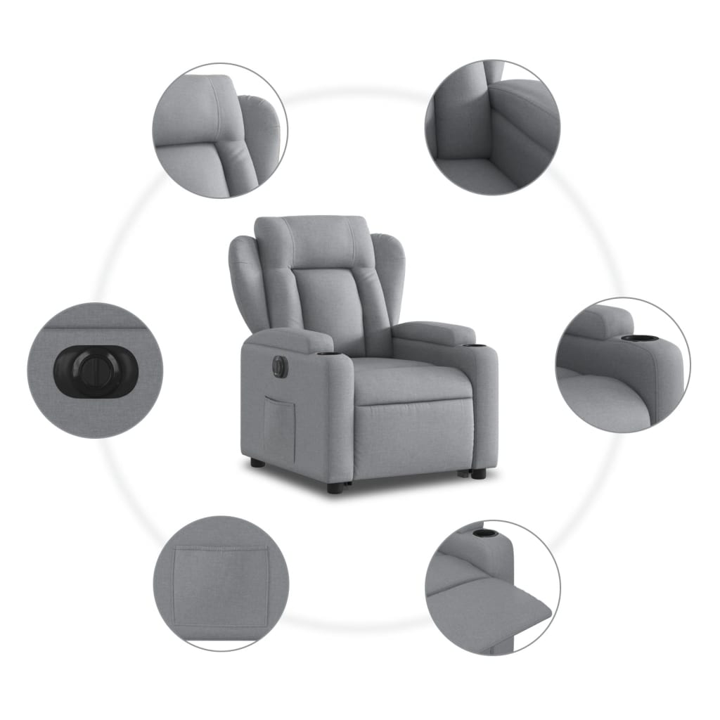 vidaXL Sillón eléctrico reclinable elevable de tela gris claro