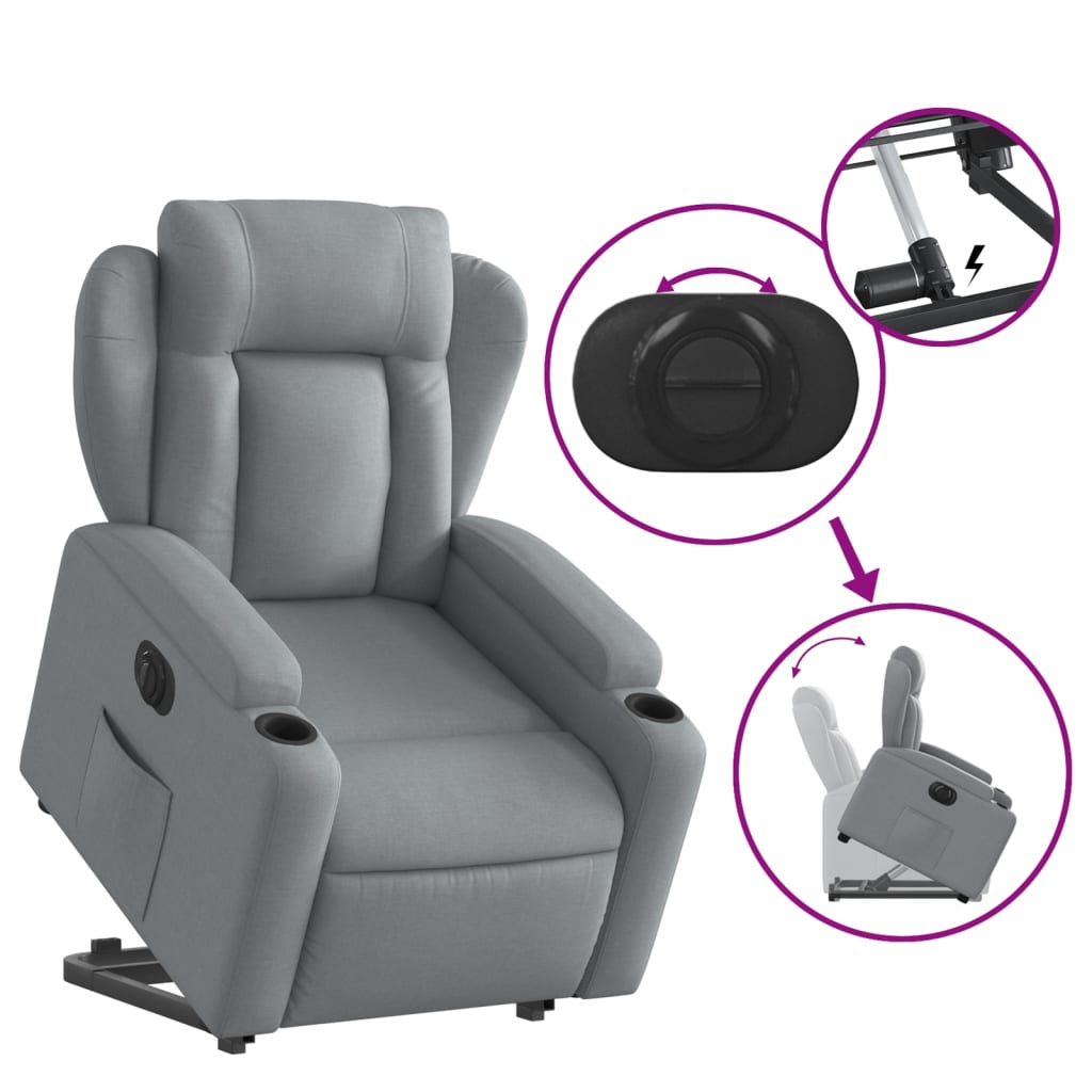 vidaXL Sillón eléctrico reclinable elevable de tela gris claro