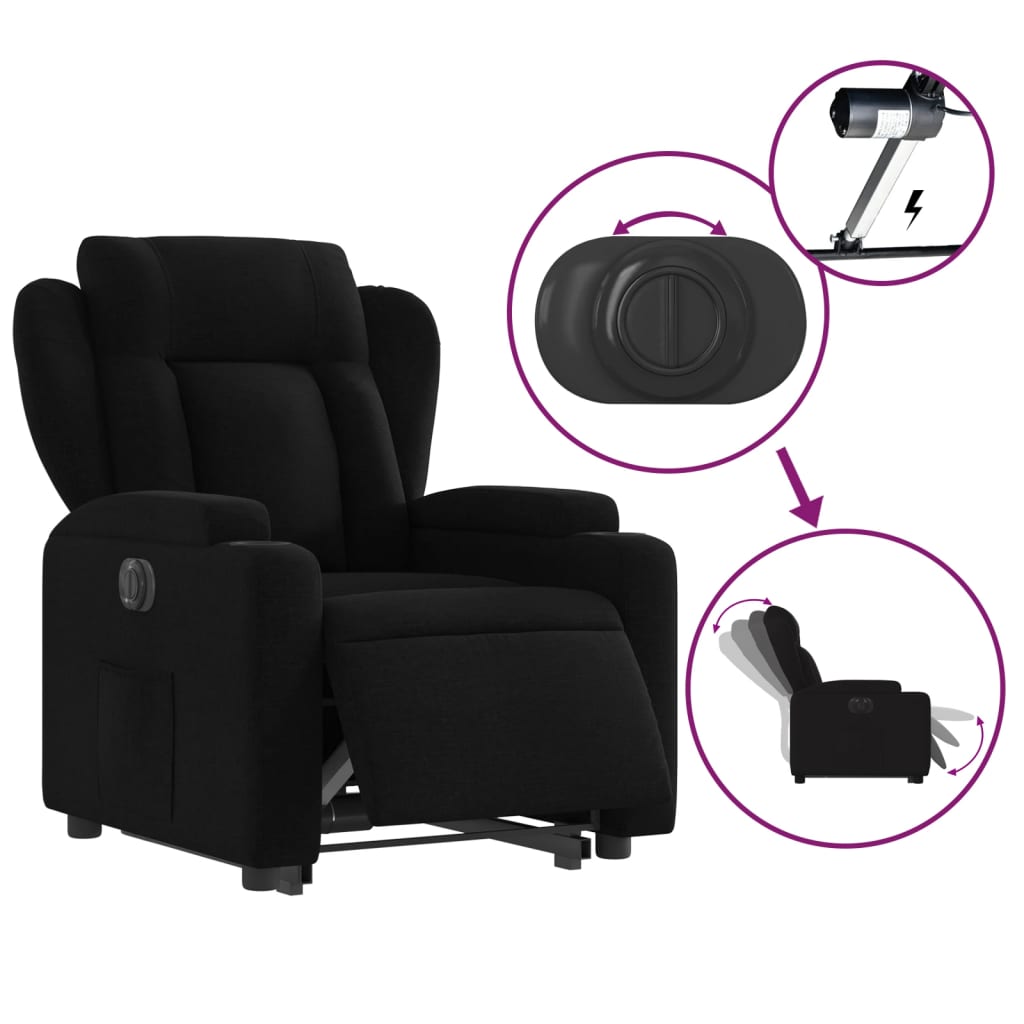 vidaXL Sillón eléctrico reclinable elevable de tela negro