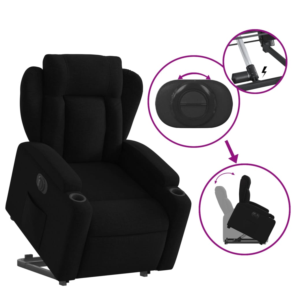 vidaXL Sillón eléctrico reclinable elevable de tela negro