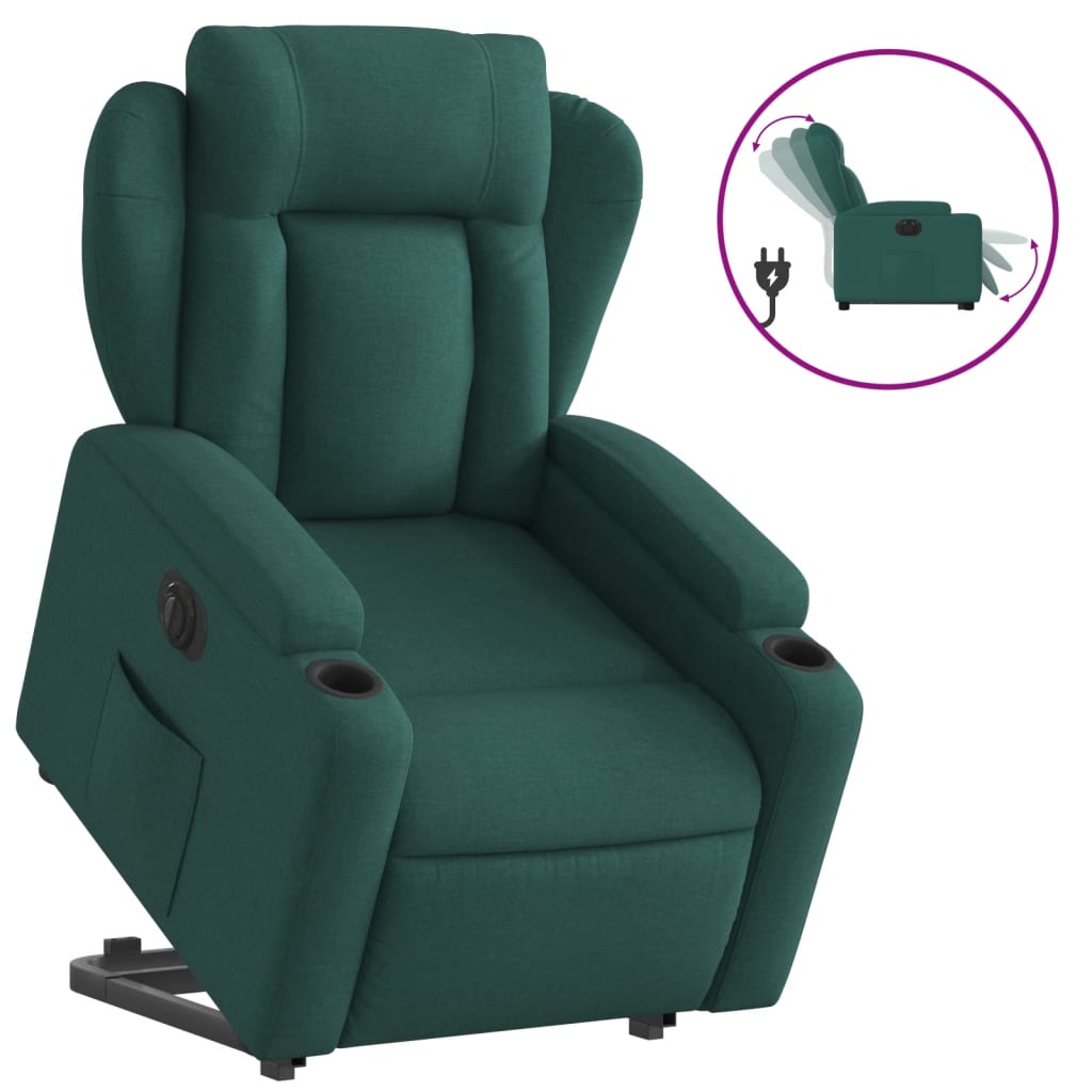 vidaXL Sillón eléctrico reclinable elevable de tela verde oscuro