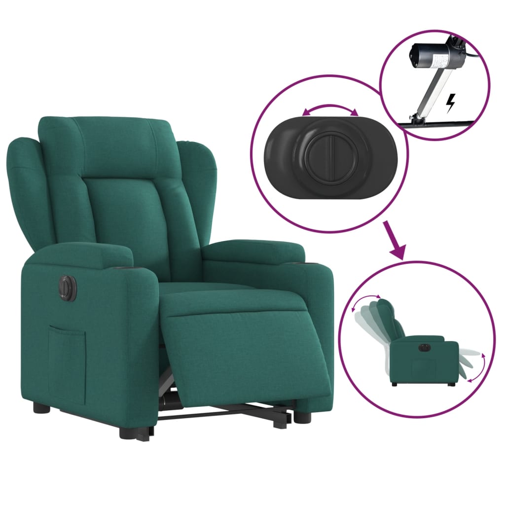 vidaXL Sillón eléctrico reclinable elevable de tela verde oscuro