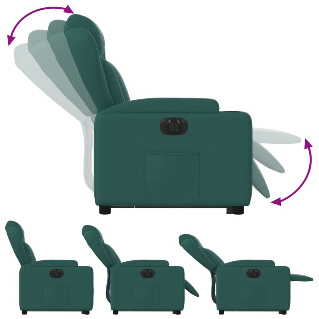 vidaXL Sillón eléctrico reclinable elevable de tela verde oscuro