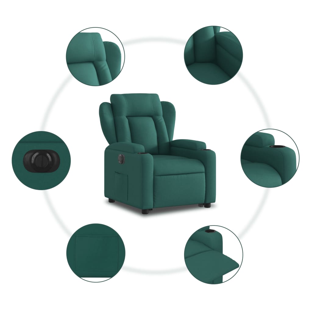 vidaXL Sillón eléctrico reclinable elevable de tela verde oscuro