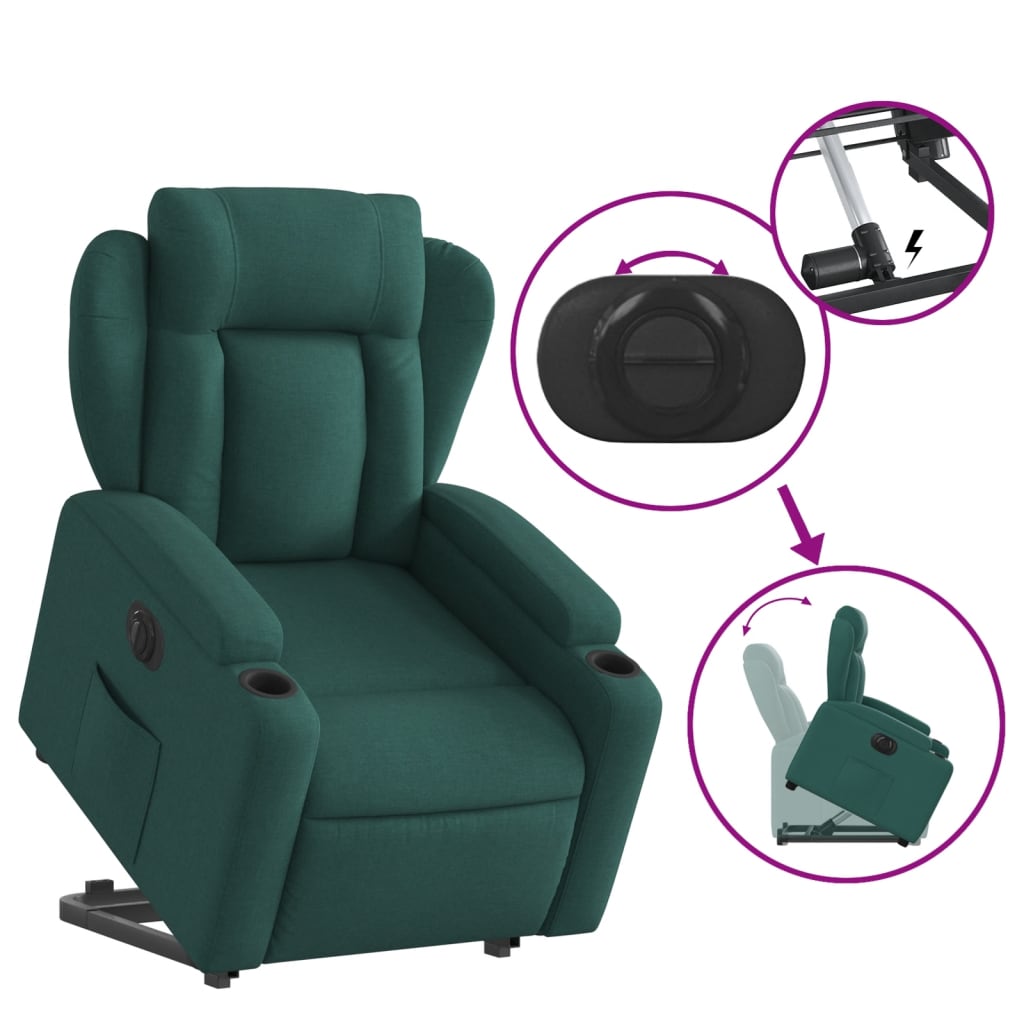 vidaXL Sillón eléctrico reclinable elevable de tela verde oscuro